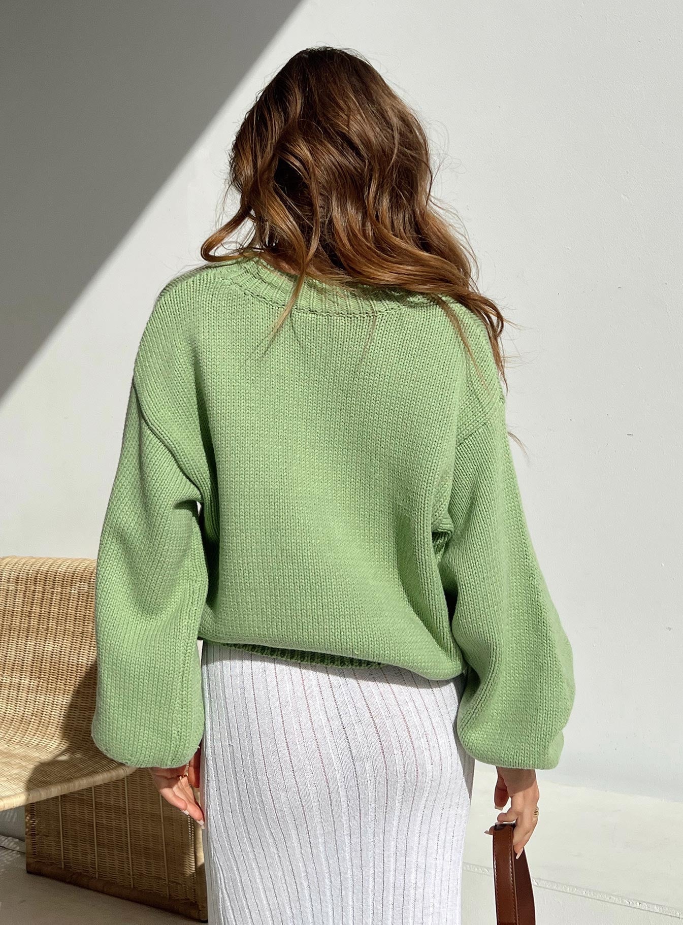 Harmony Balloon Sleeve Knit Sweater Sage