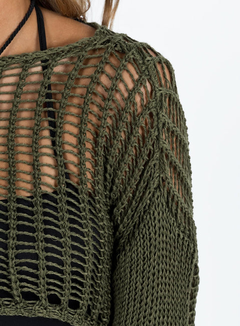 The Kennedy Cropped Sweater Olive Princess Polly  Cropped 