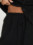 Black Linen mini skirt Relaxed fit, elasticated drawstring waist