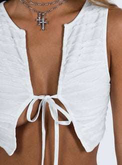 White crop top Textured material V neckline Open front Tie fastening  Good stretch Fully lined 