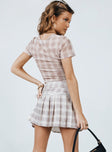 Mini Skirt plaid print Plaid print Double buckle fastening at waist Faux zip around waist Pleated design Side slit