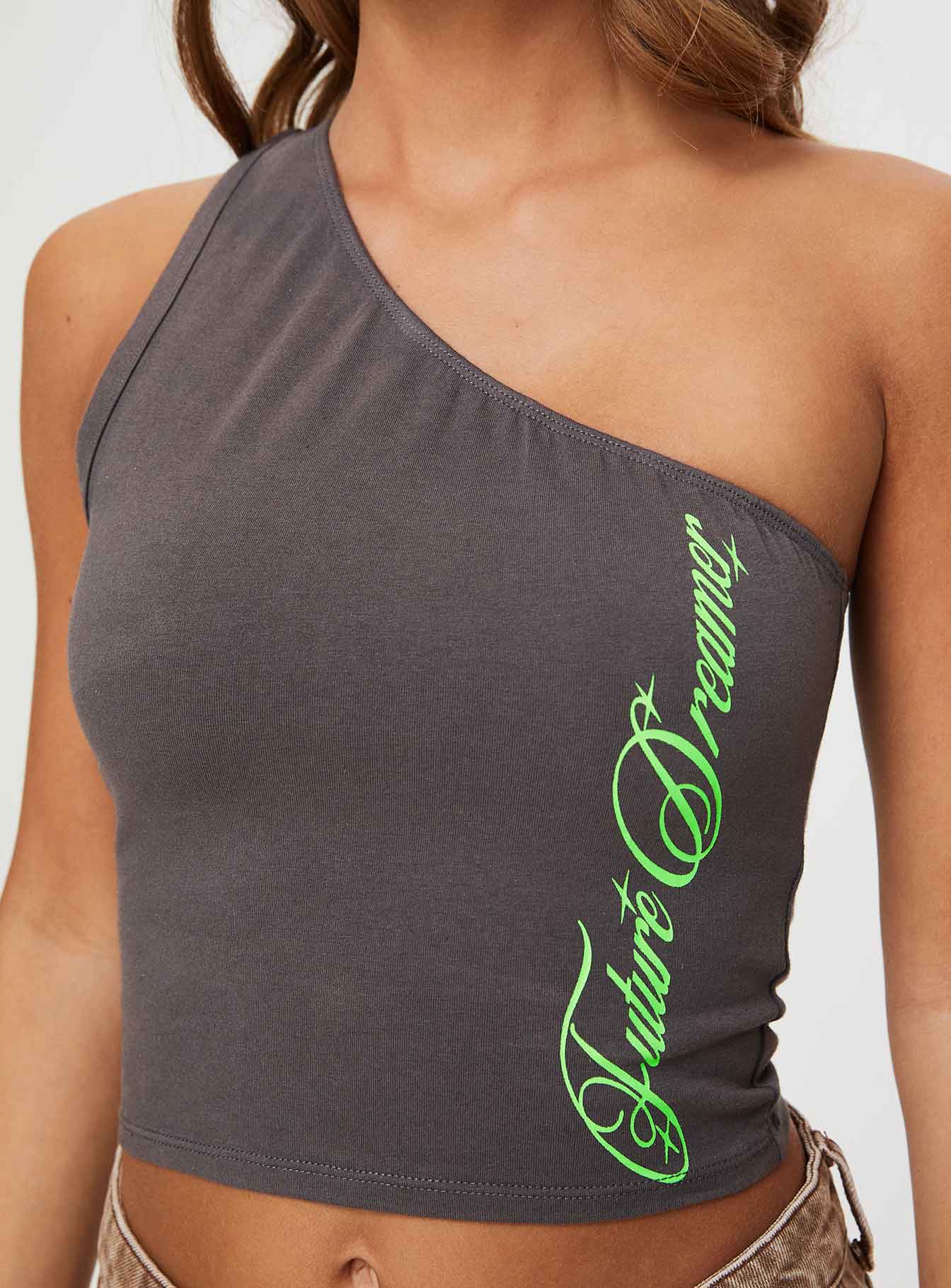 Crop top One shoulder style, elasticated bust Good stretch, unlined 