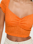 Orange Crop top Cap sleeves, sweetheart neckline, soft knit material