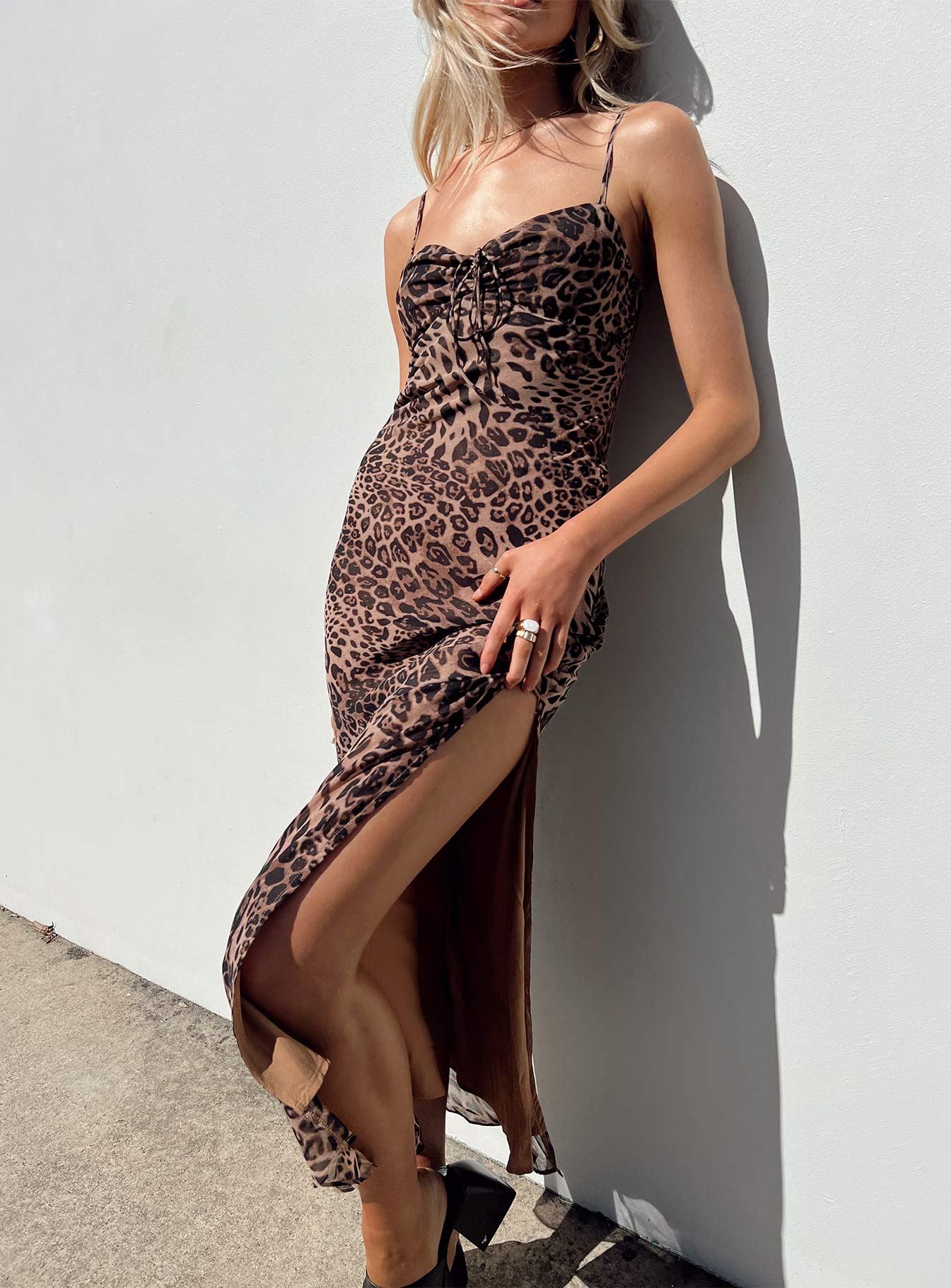 Princess Polly Sweetheart Neckline  Safari Midi Dress Leopard