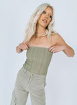 Khaki strapless top Semi-sheer material  Inner silicone strip at bust 