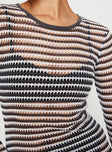 Long sleeve maxi dress Crochet material look, crew neckline, tie fastening at back