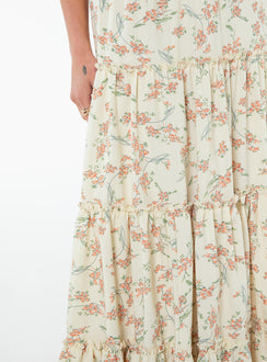 Floral maxi skirt Tiered design, frill detailing throughout, wide elasticated waist band  Non-stretch material, fully lined