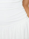 White Mini dress Adjustable shoulder straps, square neckline, ruched waist