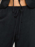 Black Mid rise linen pants Elasticted waistband with drawstring fastening, straight leg