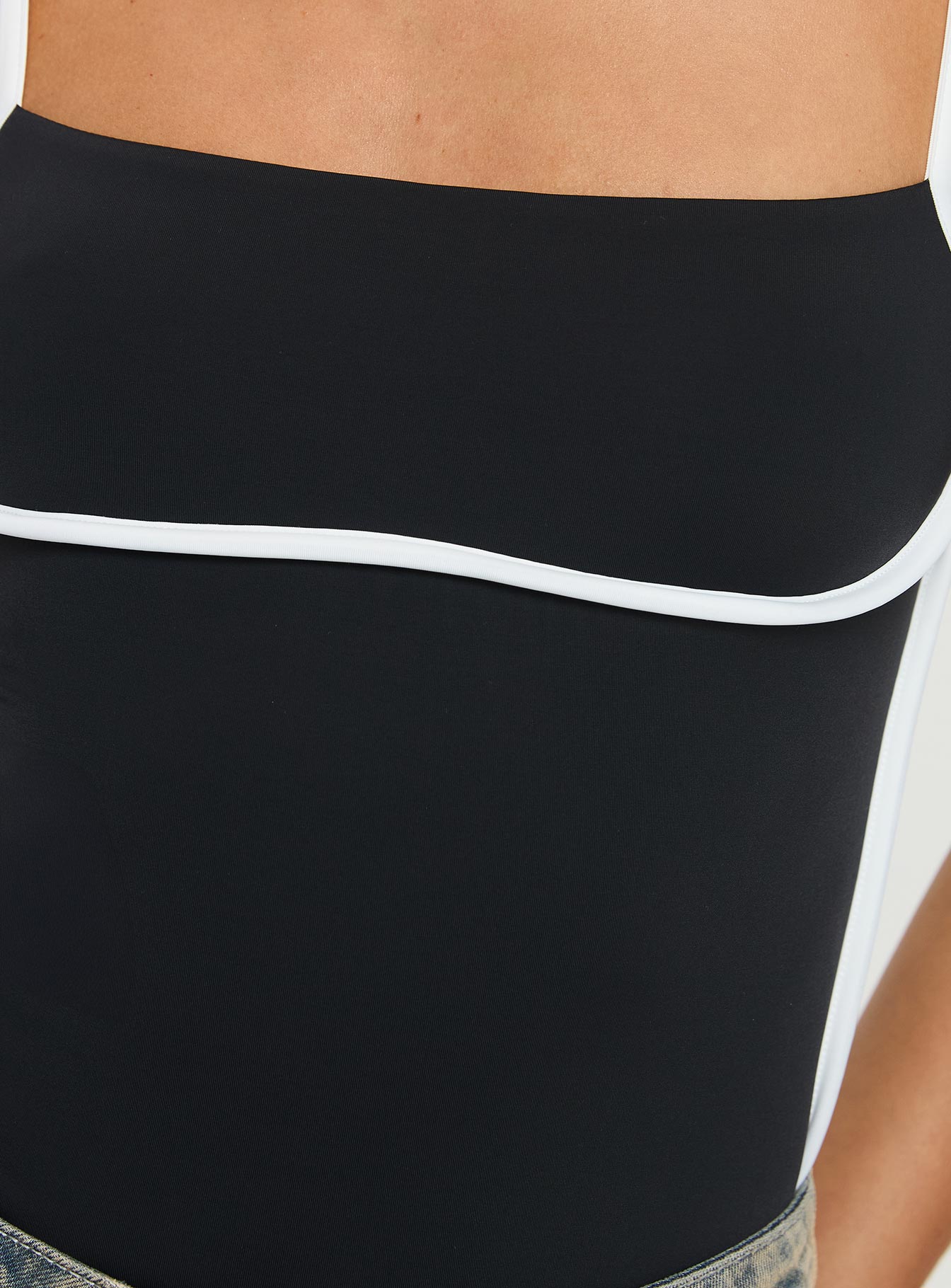 Black bodysuit white trim