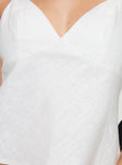 Linen top Elasticated shoulder straps, v-neckline Non-stretch material, lined bust