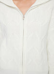Knit sweater Zip front fastening, oversized collar Good stretch, unlined