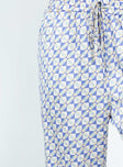 Geo print pants, relaxed fit Elasticated waistband with drawstring, twin hip pockets, wide leg 