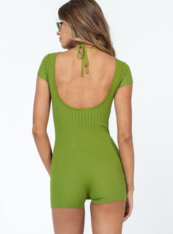 Emilio Short Sleeve Playsuit Green