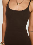 Brown knit maxi dress Scoop neckline, adjustable shoulder straps&nbsp;