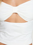 Top  Sweetheart neckline, cap sleeves, pinched bust, cut out detail Good stretch, partially lined Princess Polly Lower Impact 