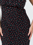 Midi dress Floral print V neckline Gathered detail at bust Invisible zip fastening at side Tie fastening at back