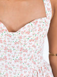Mini dress Floral print Halter neck tie fastening Invisible zip fastening at back Slight rushing at waist