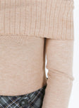 Beige bodysuit Knit material Off the shoulder design Brief style bottom Press clip fastening Good stretch