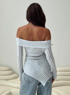 Off-the-shoulder knit sweater Slim fitting, asymmetric hem, slightly flared sleeve, folded neckline Good stretch, unlined, sheer