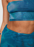 Blue Matching set Strapless style, inner silicone strip at bust, mesh material, asymmetric hem Good stretch, fully lined