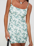 Floral mini dress Adjustable shoulder straps, square neckline Good stretch, fully lined