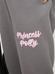 Princess Polly Track Pants Puff Text Charcoal