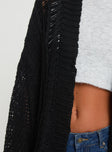 Cable knit cardigan, drop shoulder Good stretch, unlined Princess Polly Lower Impact 