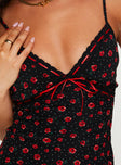 Mini dress Floral print, sweetheart neckline, lace & ribbon detail, adjustable shoulder straps