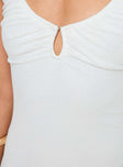 White Maxi dress Scooped neckline, keyhole cut out at bust, hook & eye fastening, high leg slit