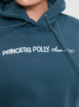 Princess Polly Hooded Sweatshirt Block / Cursive Text Slate Curve