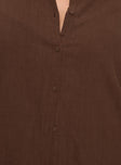 Chocolate Linen shirt Relaxed fit, button fastening, lapel collar