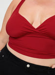 Red Tank top Sweetheart neckline, ruching detail at bust, adjustable cross back straps 
