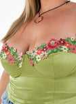 Green Silky crop top Embroidered detailing at bust