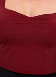 Burgundy Crop top Sweetheart neckline, pinched detail at bust, fixed shoulder straps