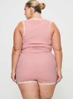 Riley Matching sleep set Tank style top, ribbed material, lace trim with flower detail, elasticated waistband