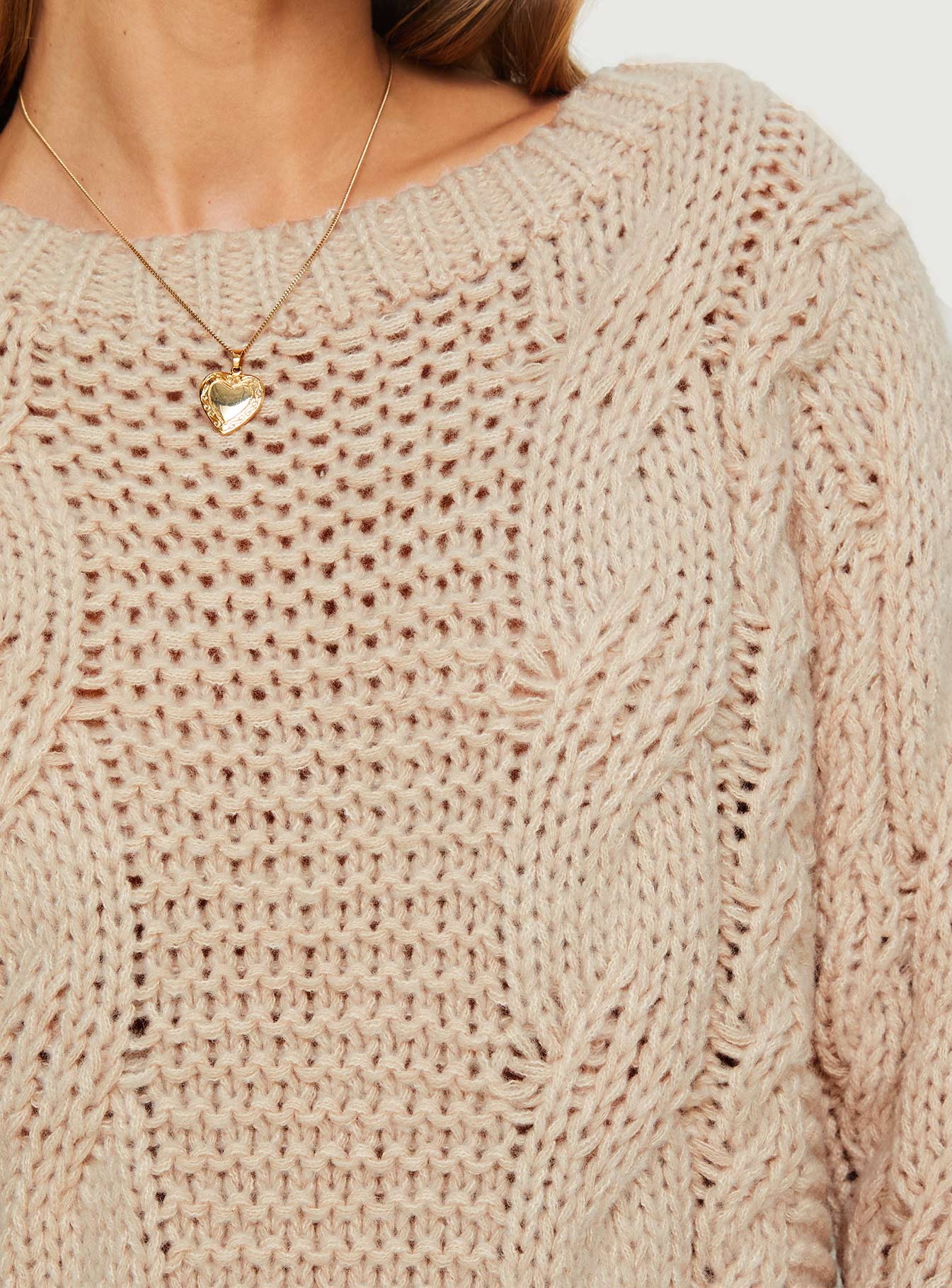 Cable knit sweater Drop shoulder, ribbed cuffs & waist 