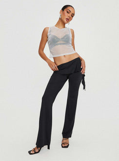 Pants Low-waisted, frill detail-lettuce trim on waits, slightly flared  Elasticated waist 