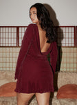 Leshner Long Sleeve Mini Dress Burgundy Curve