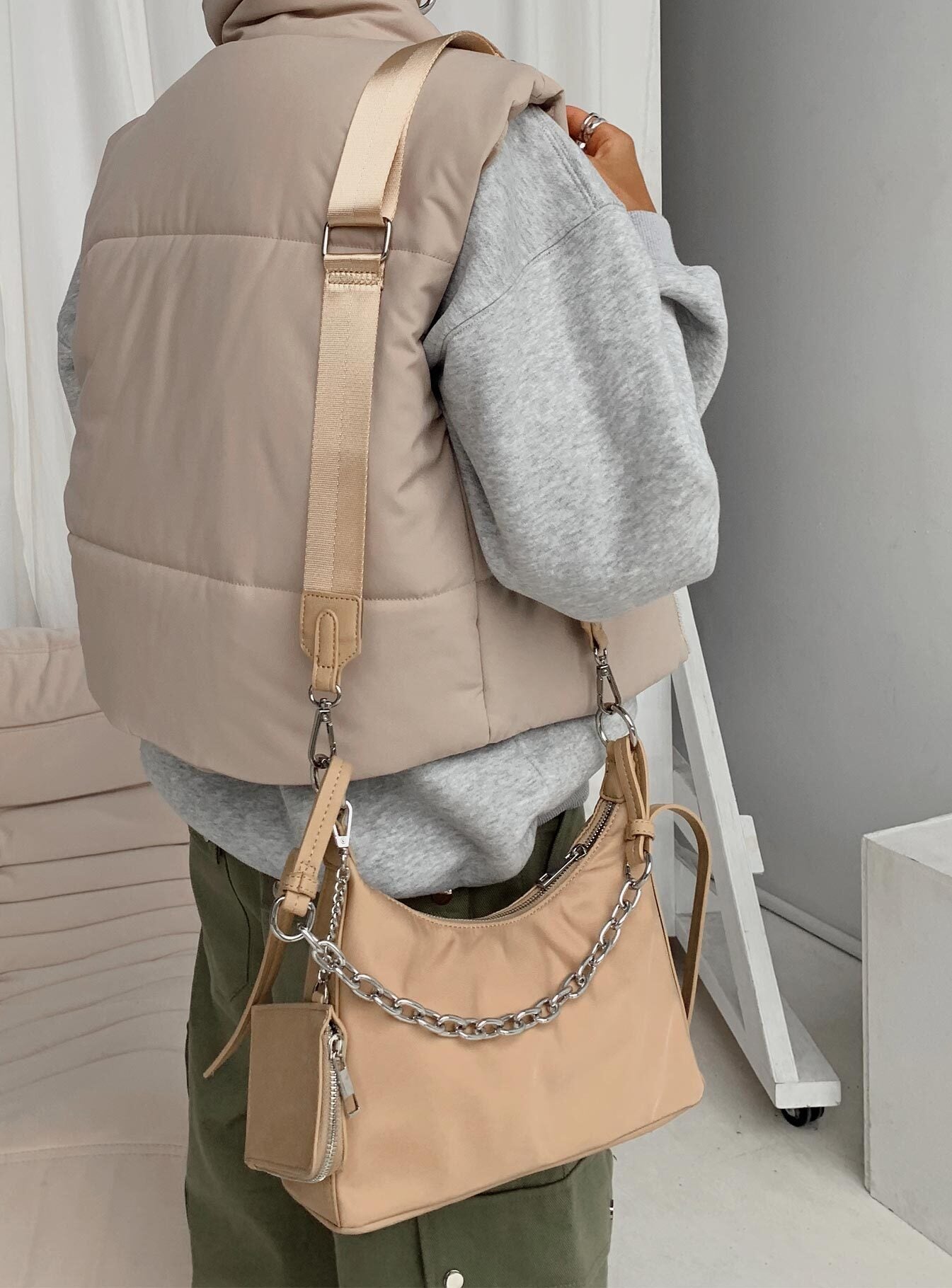 Pepa Nylon Crossbody Bag Beige