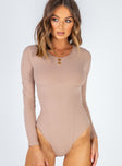 Moving Mountains Long Sleeve Bodysuit Brown
