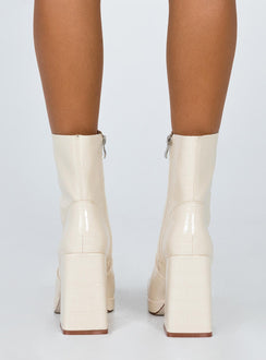 Jamie Croc Platform Boots Cream