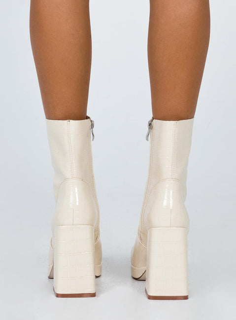Jamie Croc Platform Boots Cream