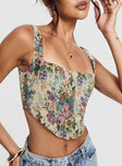 Floral Corset top Floral print, boning structure, fixed straps, exposed zip at back