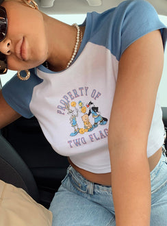 Looney Tunes Two Flags Cropped Tee White / Blue