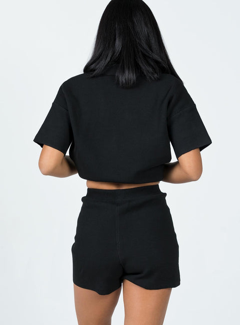 Matching set  Relaxed fit  Princess Polly Exclusive 63% recycled fibers 25% polyester 12% nylon  Soft knit material  V neckline  Button front fastening  High waisted shorts  Elasticated waistband 