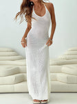 Maxi dress Knit material, halter style, v neckline Non-stretch material, unlined, sheer