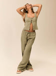 Olive Linen pants Relaxed fit, elasticated drawstring waist