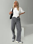 Low-rise striped pants Elasticated waistband, square patch detailing on waistline, straight leg, twin hip pockets