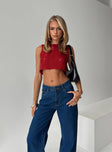 Red Knit top Tank style, high neckline, distressed detail
